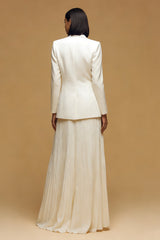 Ivory Peak Lapel One Button Pleated Business Blazer