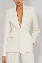 2 Piece Ivory Peak Lapel Long Sleeves Business Suits