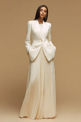 Ivory 2 Piece A Line Pleated Single Breasted Business Suits