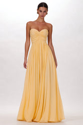 Yellow Chiffon Pleated A Line Sweetheart Long Formal Dress