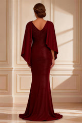 Burgundy Mermaid Boat Neck Long Mother of the Bride Dress with Slit