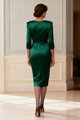 Dark Green V-Neck Bodycon Midi Mother of the Bride Dress