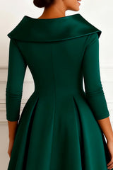 Dark Green A-Line V-Neck Midi Mother of the Bride Dress with Sleeves