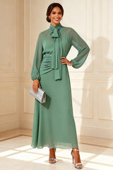 Sage Green Chiffon High Neck Long Sleeves Mother of the Bride Dress