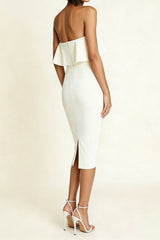 Simple White Sheath Strapless Midi Engagement Dress