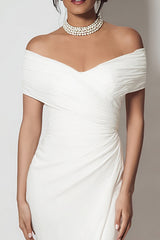White Sheath Off the Shouder Long Engagement Dress with Slit