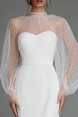 Ivory Sheath Puff Sleeves Midi Engagement Dress