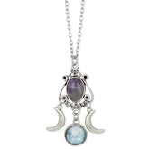 Mystic Moon Silver Amethyst Necklace Boho Rustic Gemstone Crystal