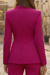 2 Piece Fuchsia Long Sleeves Single Breasted Solid Business Suits