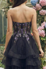 Black Sweetheart Floral A Line Tulle Maxi Wedding Guest Dress