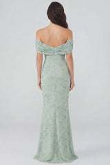 Mermaid Long Dusty Sage Off the Shoulder Floral Wedding Guest Dress