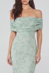 Mermaid Long Dusty Sage Off the Shoulder Floral Wedding Guest Dress