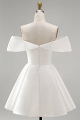 White Corset Ruched Off The Shoulder A Line Short Wedding Dress