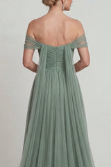 Dusty Sage Long A Line Off the Shoulder Mother of the Bride Dress