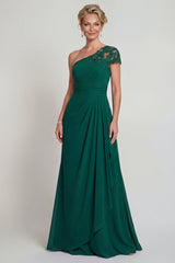 Dark Green Ruched Long A Line Mother of the Bride Dress