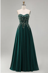Sparkly Dark Green Beaded Strapless Long Mother of the Bride Dress