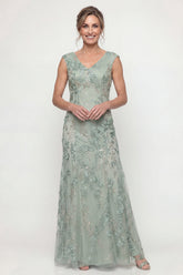 Sparkly Green Long V Neck Beaded Mother of the Bride Dress