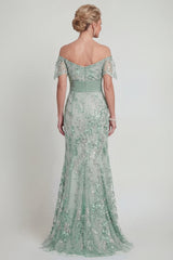 Sparkly Green Long Floral Mermaid Mother of the Bride Dress