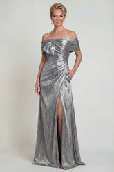 Grey Silver Mermaid Long Off the Shoulder Mother of the Bride Dress