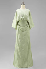Floral Sage Green Boat Neck Sheath Long Mother of the Bride Dress with Sleeves