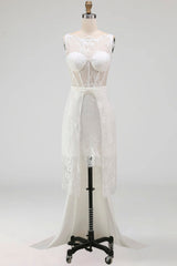 White Corset Boat Neck High Low A Line Boho Wedding Dress with Cape