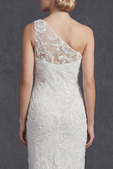 Sparkly White Floral Mermiad Maxi One Shoulder Beaded Boho Wedding Dress with Appliques