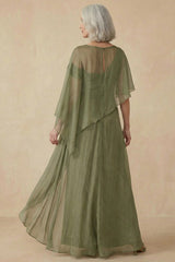Dusty Sage A Line Flowy Long Mother of the Bride Dress with Cape