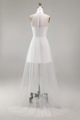 White Short A Line Engagement Dress with Cape