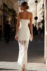 White Long Mermaid Strapless Lace Engagement Dress