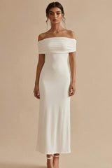 White Maxi Off the Shoulder Sheath Engagement Dress