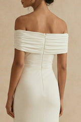White Maxi Off the Shoulder Sheath Engagement Dress