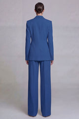 Dark Blue Single Breasted 2 Piece Notched Lapel Wide Leg Prom Suits