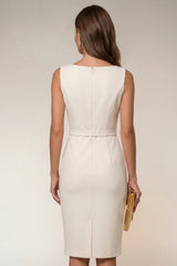 Navy Boat Neck Pencil Short Work Dress