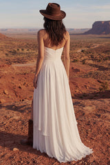 Simple Strapless Maxi A Line Ivory Beach Wedding Dress with Slit