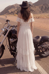 A Line High-Low Ivory Beach Wedding Dress with Ruffles