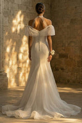 Mermaid Sweep Train White Boho Wedding Dress