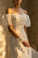 Mermaid Sweep Train White Boho Wedding Dress