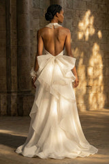 Maxi High Neck A Line White Boho Wedding Dress