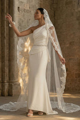 Mermaid Ruched White Maxi One Shoulder Boho Wedding Dress