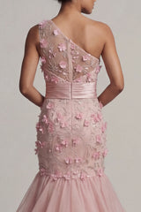Floral Mermaid Long Blush Mother of the Bride Dress with Ruffles