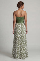 Long A Line Green Strapless Floral Ruched Mother of the Bride Dress