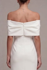 Sheath White Off the Shoulder Maxi Beach Wedding Dress with Bow