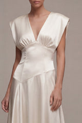 Simple A Line V-Neck Maxi Ivory Beach Wedding Dress
