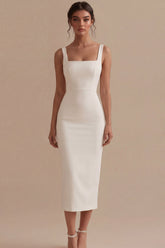 Square Neck Maxi White Bodycon Engagement Dress