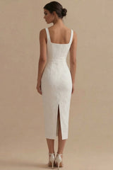 Floral Square Neck White Bodycon Maxi Beach Wedding Dress