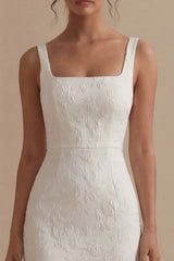 Floral Square Neck White Bodycon Maxi Beach Wedding Dress