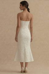 Floral Strapless White Maxi Mermaid Beach Wedding Dress