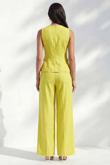 2 Piece Lemon Yellow Round Neck Wide Leg Business Suits