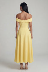 Corset Butter Yellow A Line Maxi Beach Wedding Guest Dress with Slit