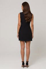 Black Notched Lapel Double Breasted Slim Fit Short Blazer Dress